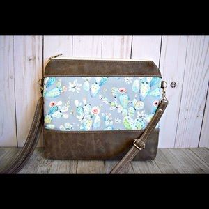 Grey genuine leather cactus crossbody bag